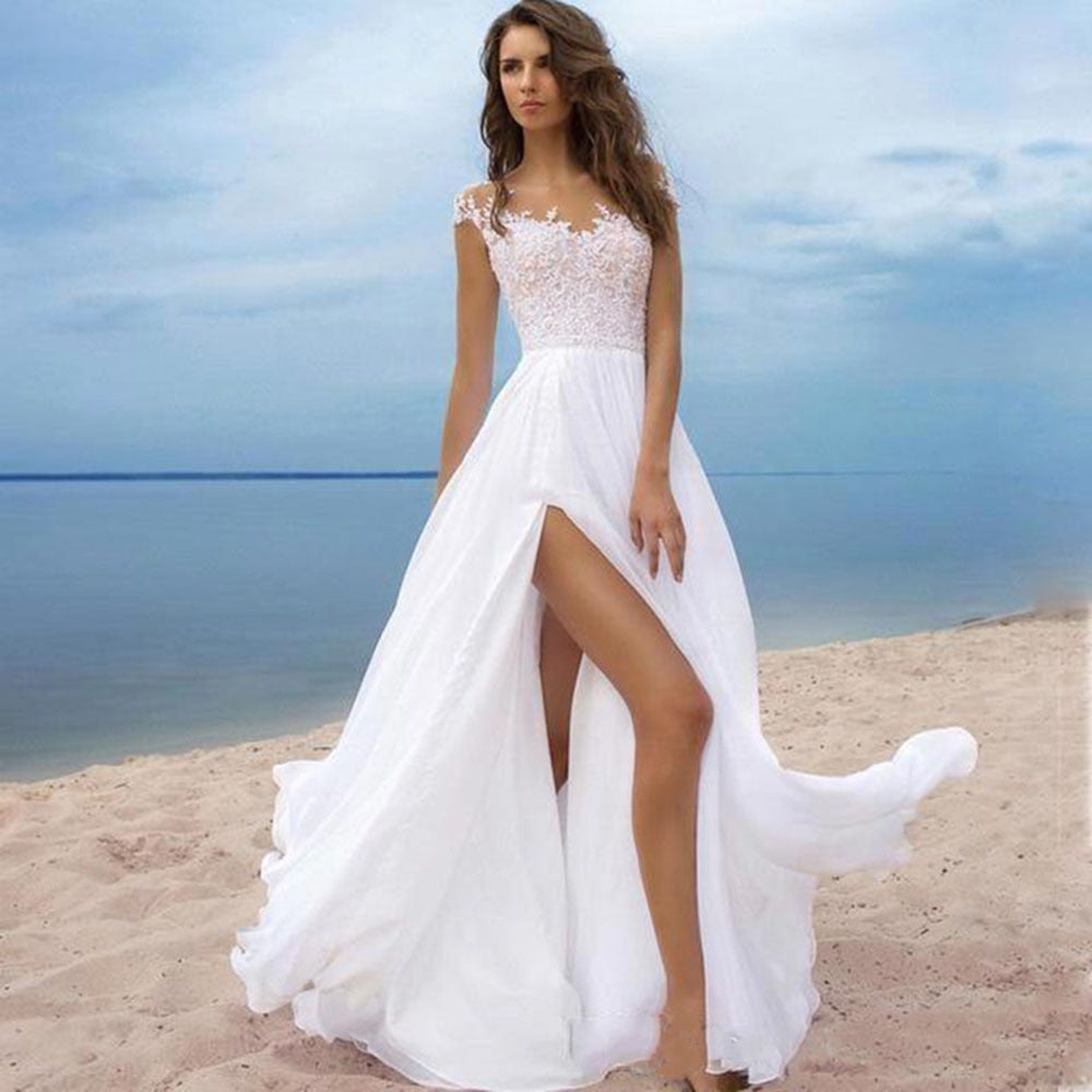 Robe blanche simple bohème pour mariage