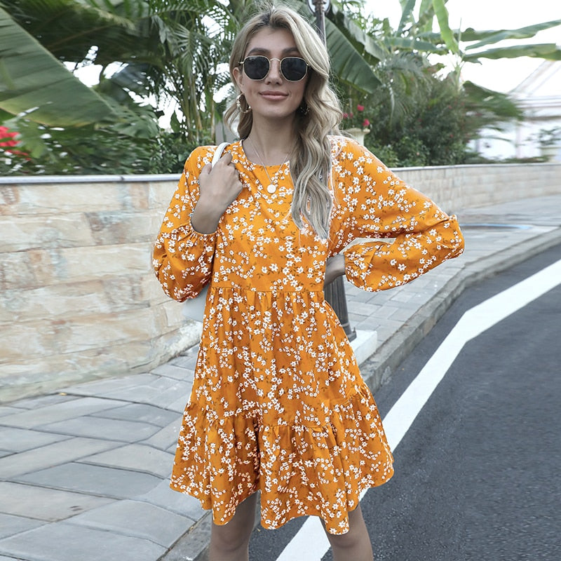 Robe courte hippie jaune