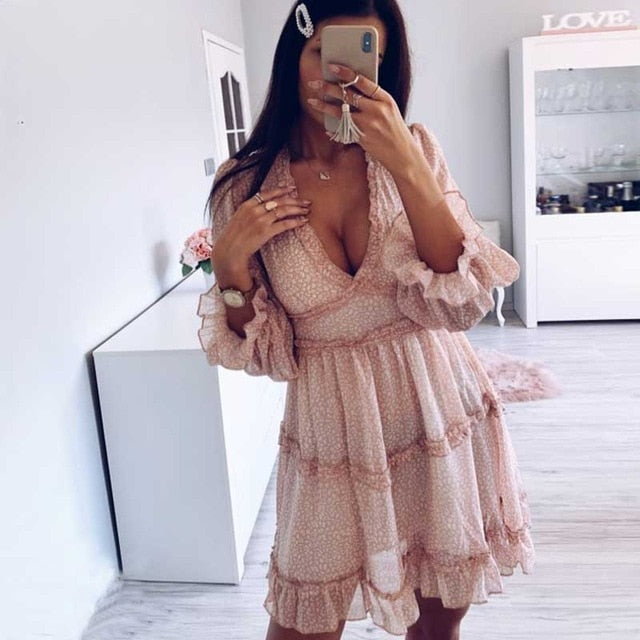 Robe Hippie Chic Dentelle Rose Femme