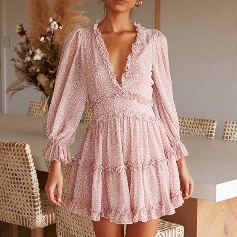 Robe Hippie Chic Dentelle Rose Femme