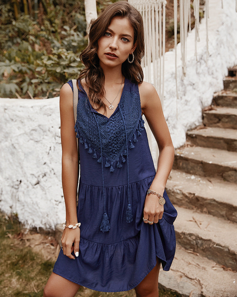 Robe courte boheme bleu