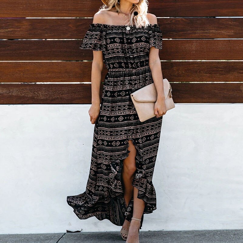 Robe Bohème Longue Imprimé Ethnique