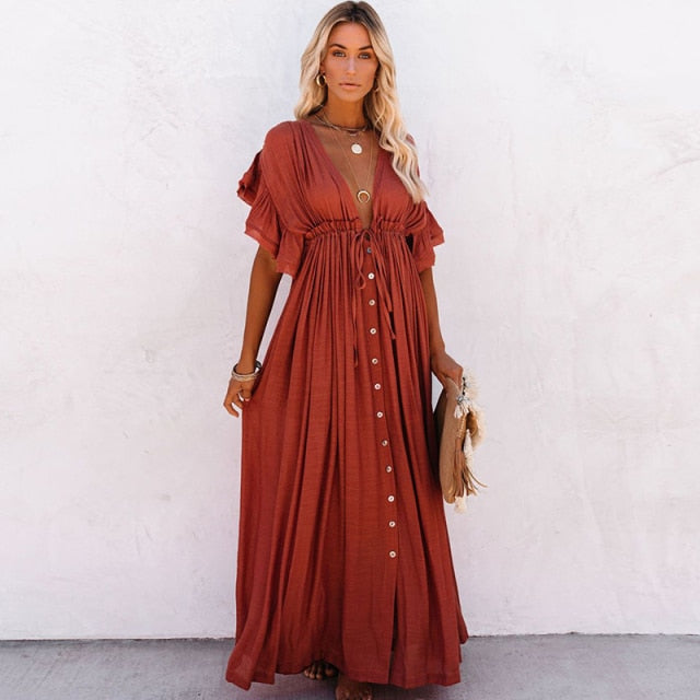 Robe bohème longue rouge