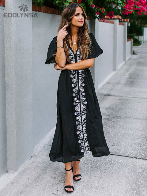 Robe bohème longue noir