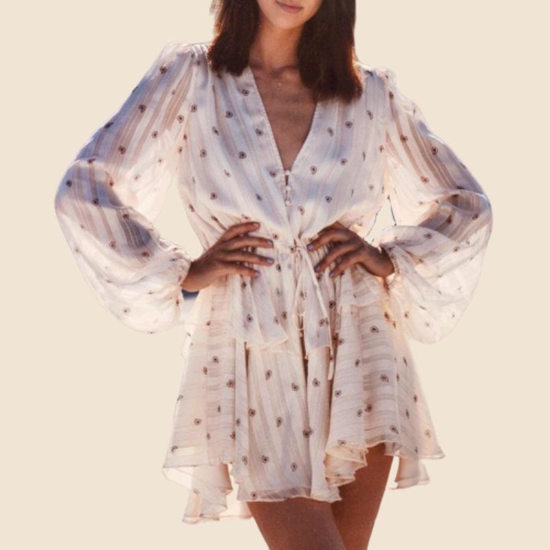 Robe Blanche Bohème Manche Longue - Blanc / L