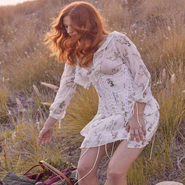 Robe Blanche Hippie Courte - Olympe Boh?�me