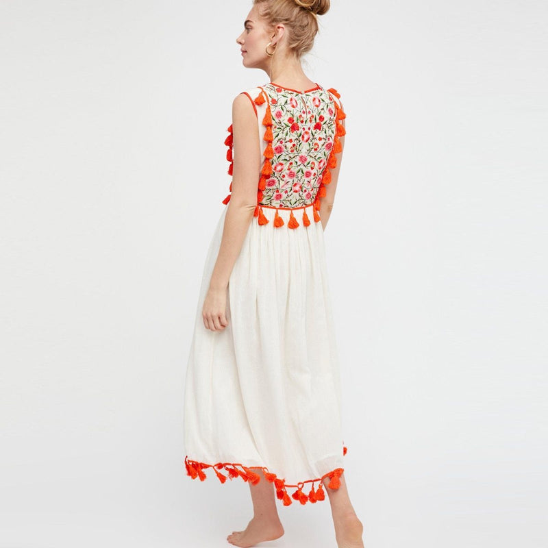 Robe Blanche Longue Style Bohème Chic - Rouge / S
