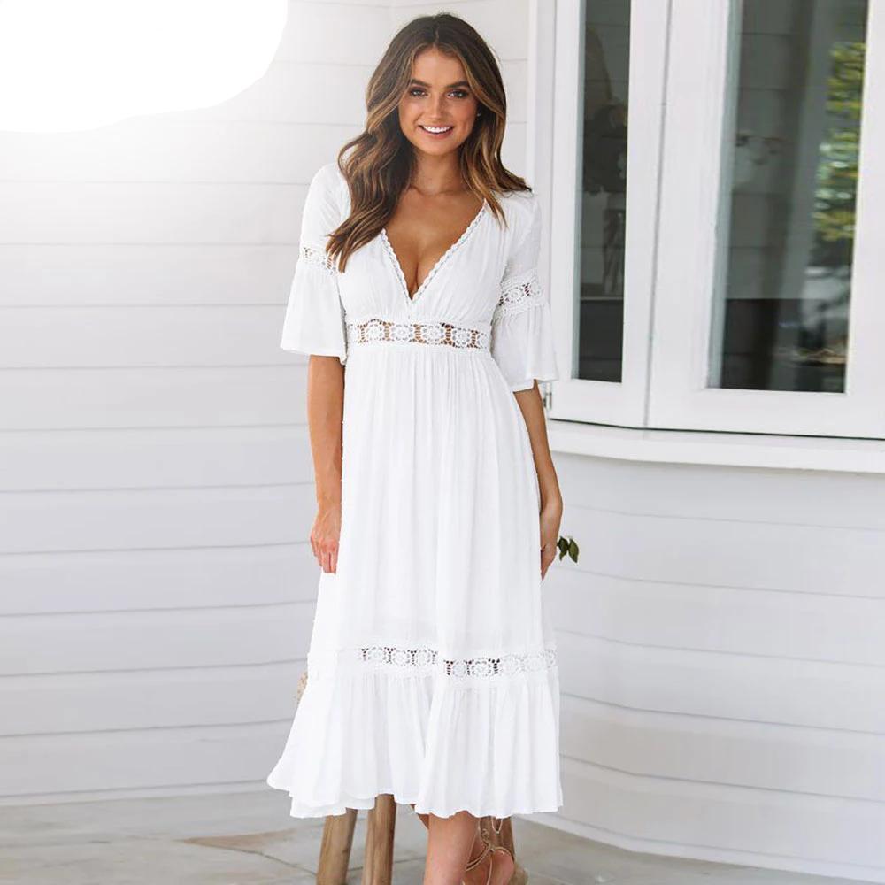Robe Blanche Style Hippie Chic - Blanc / S