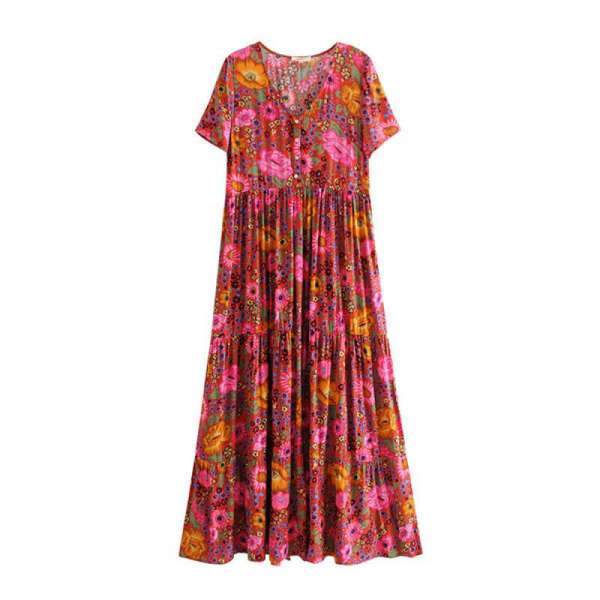 Robe Bohème à Fleurs - Rouge / S