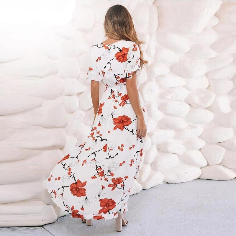 Robe Boheme À Fleurs - Blanc / S