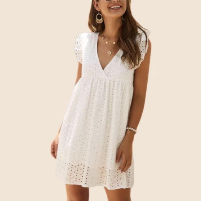 Robe Bohème Avec Dentelle - Blanc / S