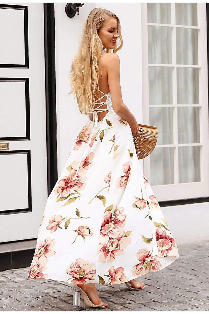 Robe Bohème Blanche Fleurie - Blanc / S