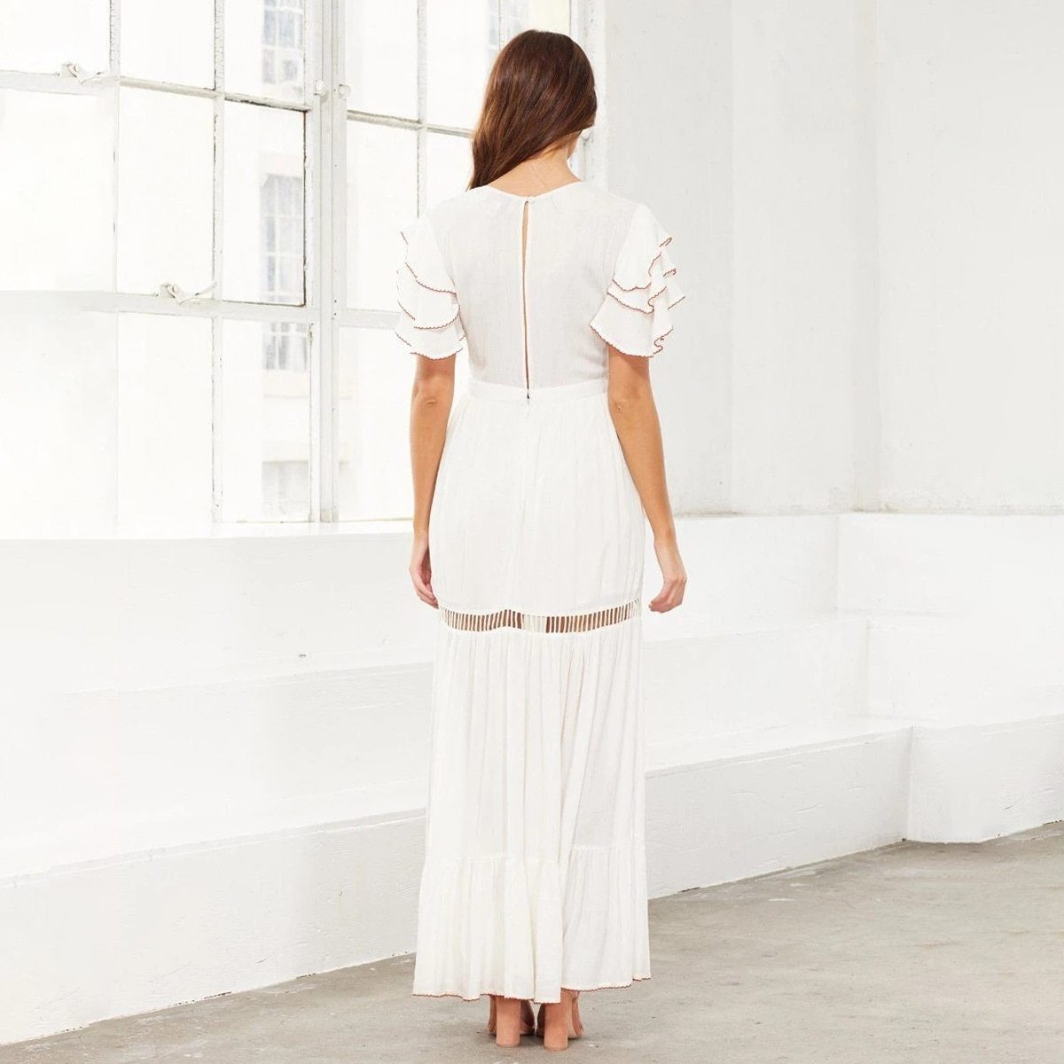Robe boheme blanche longue - Blanc / Taille Unique