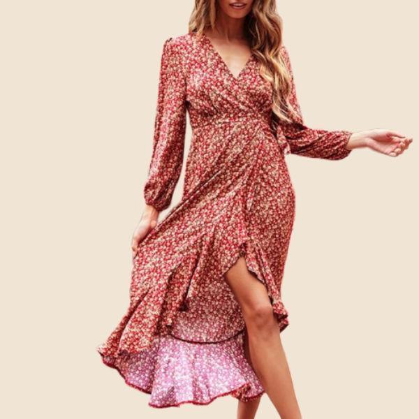 Robe Bohème Chic Corail - Rouge / S