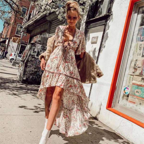 Robe Bohème Chic Courte Devant Long Derrière - Rose / S