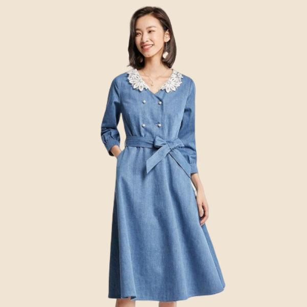 Robe Boheme Chic Habille - Bleu / S