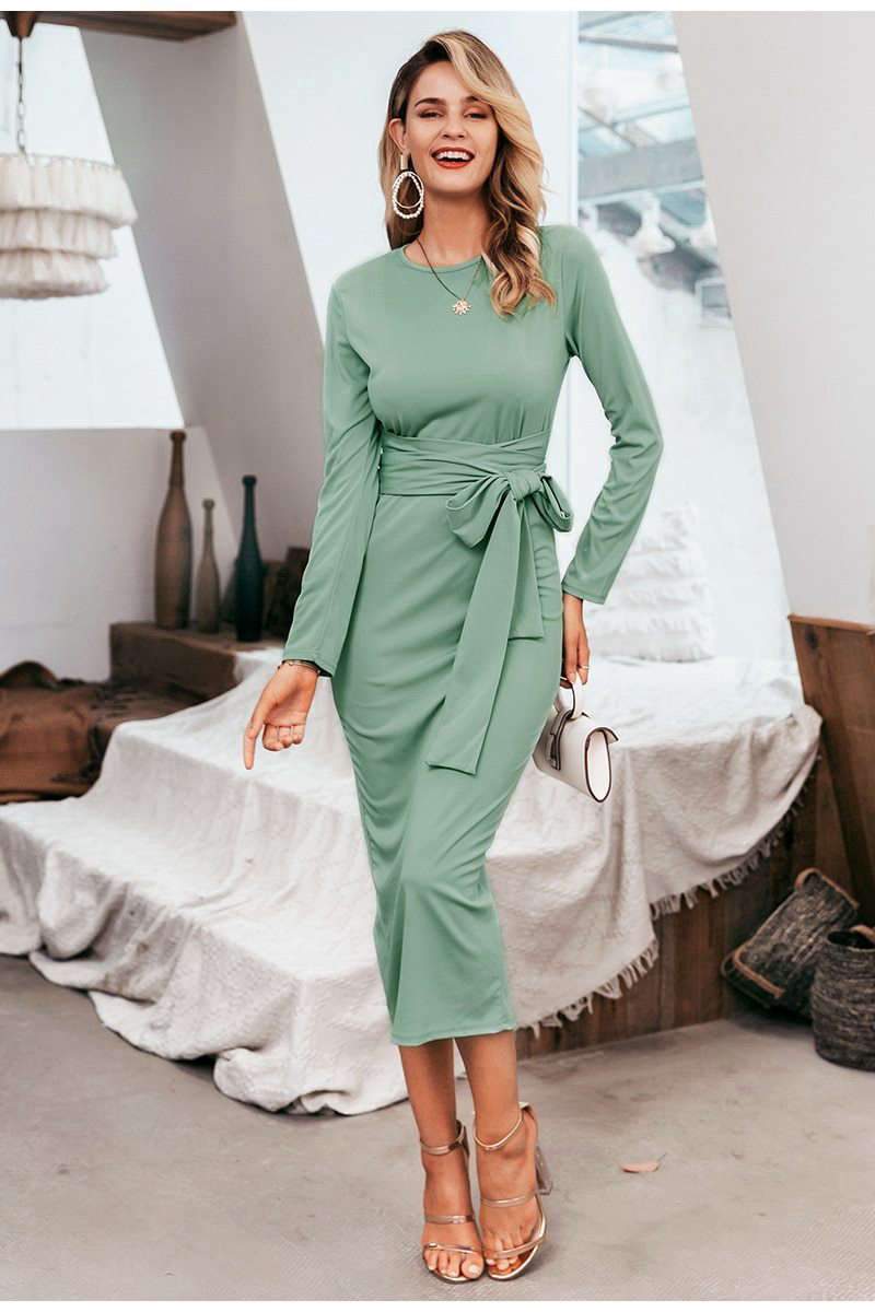 Robe Bohème Chic Manche Longue - Vert / S