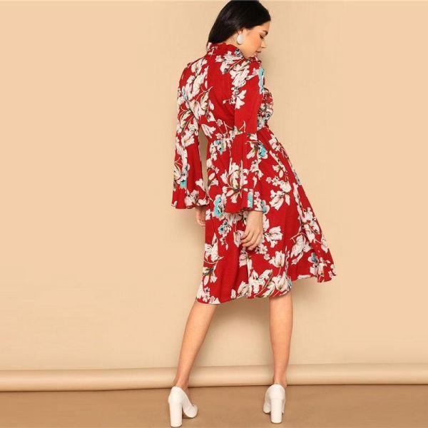 Robe Bohème Fleurie Rouge