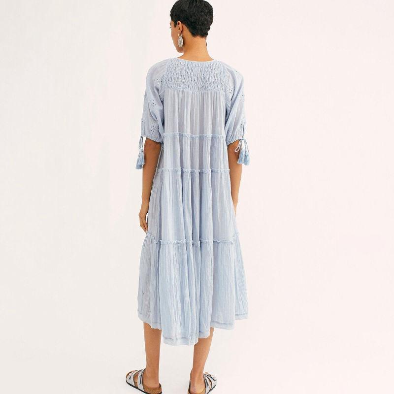 Robe Bohème Hippie Chic Blanche - Bleu / S