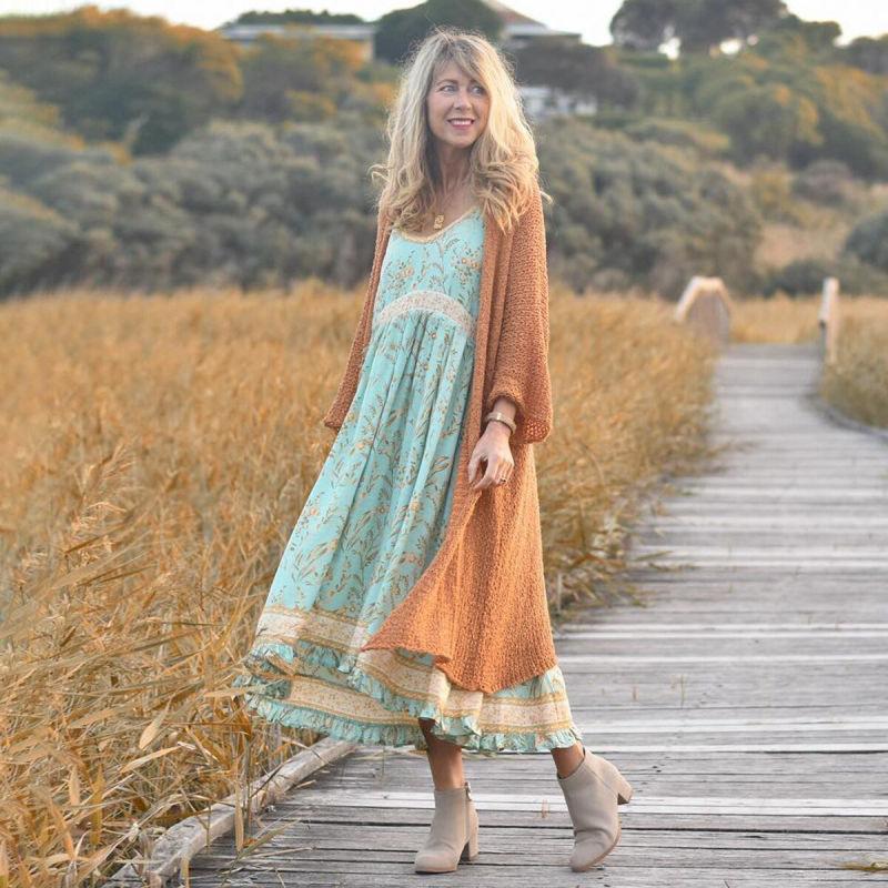 Robe Bohème Hippie Femme - Vert / S