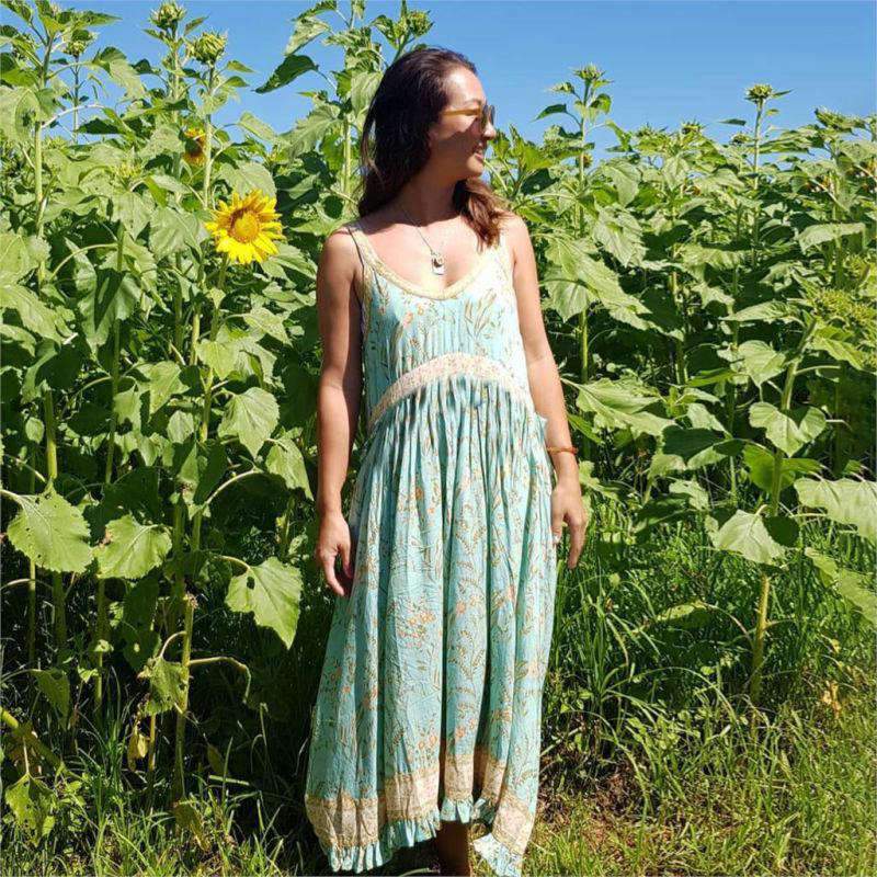 Robe Bohème Hippie Femme - Vert / S