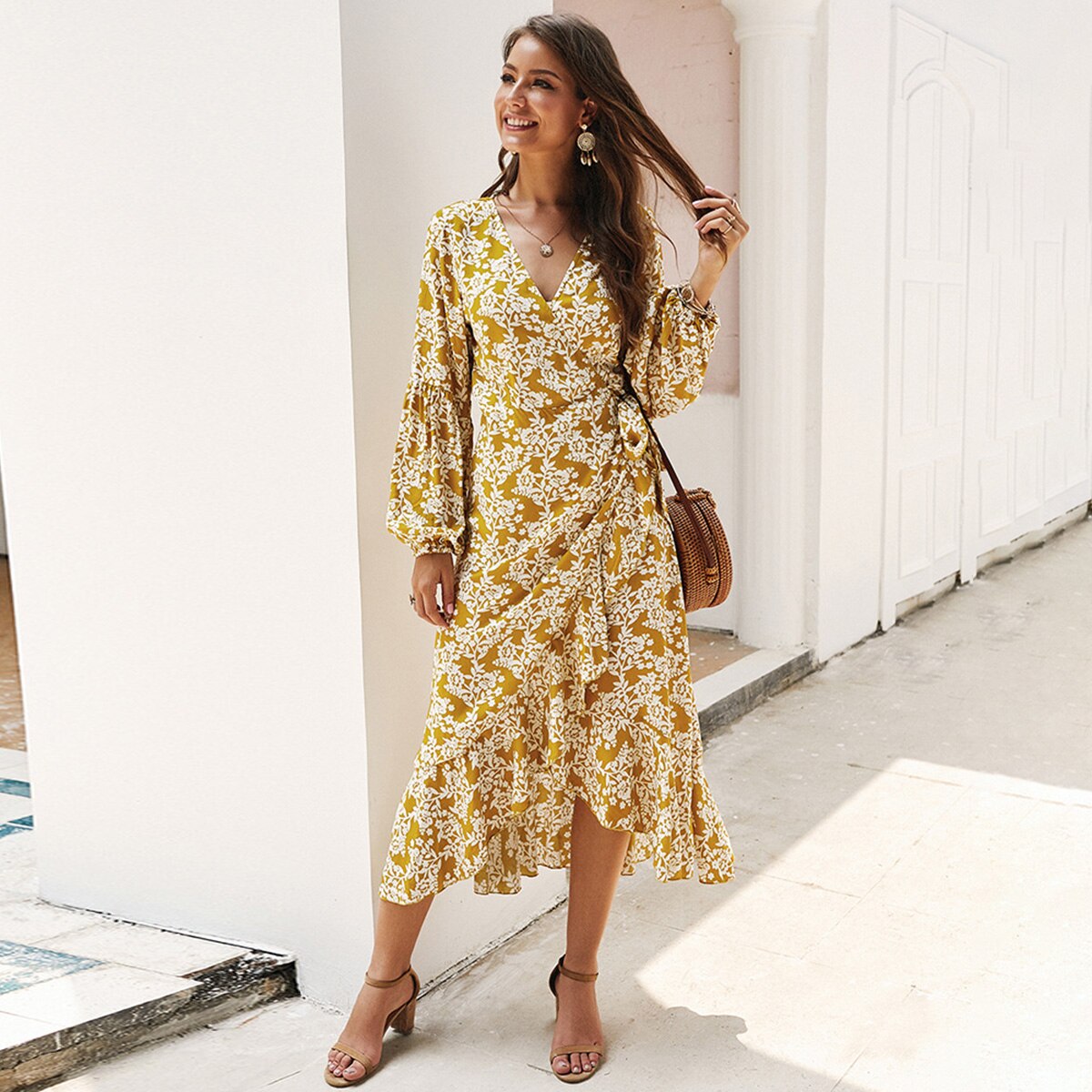 Robe bohème jaune longue