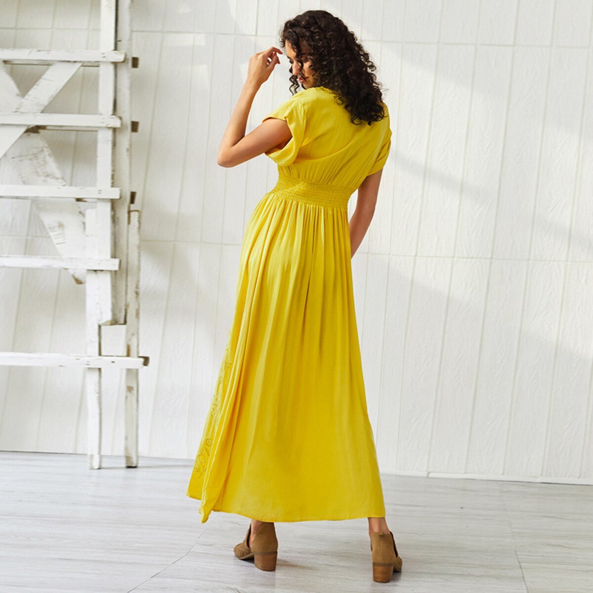 Robe boheme longue jaune