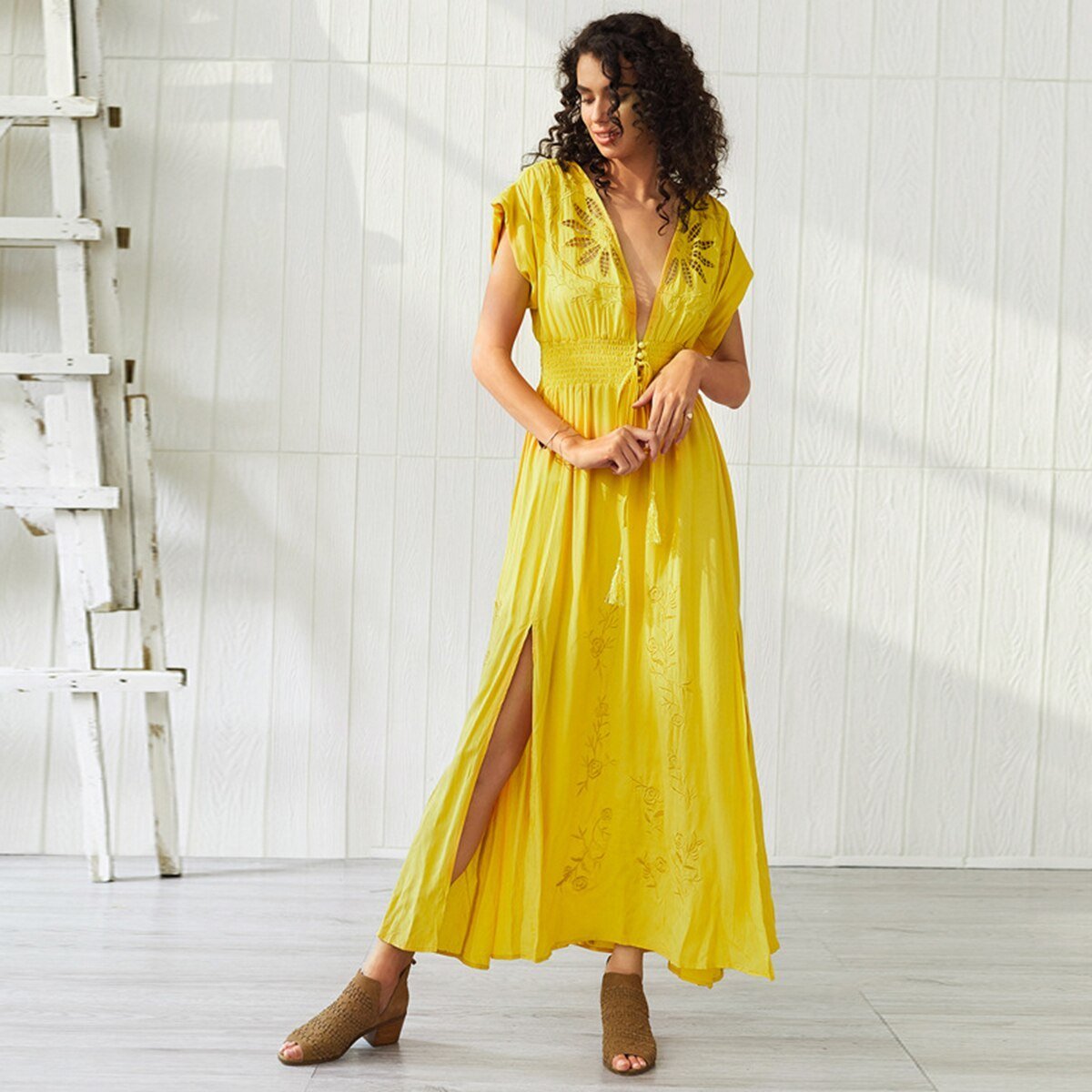 Robe boheme longue jaune