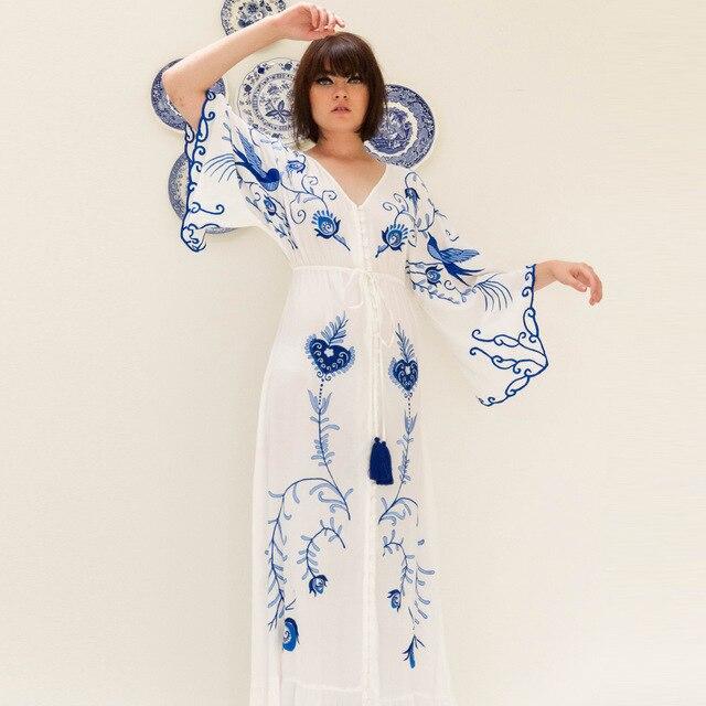Robe Bohème Longue Julie - Bleue / L