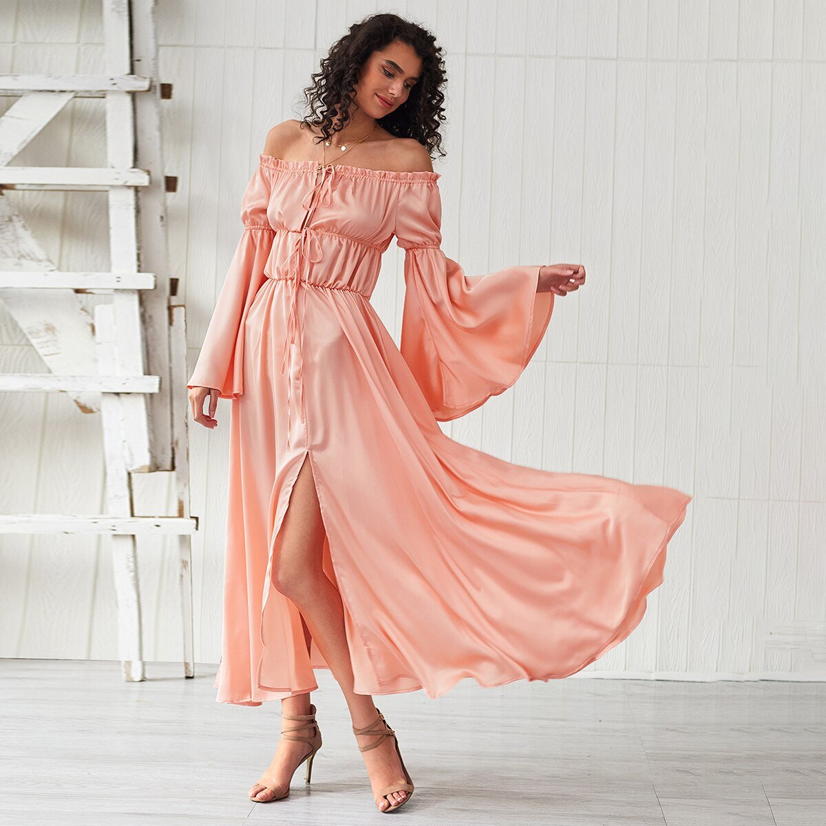 Robe bohème longue rose