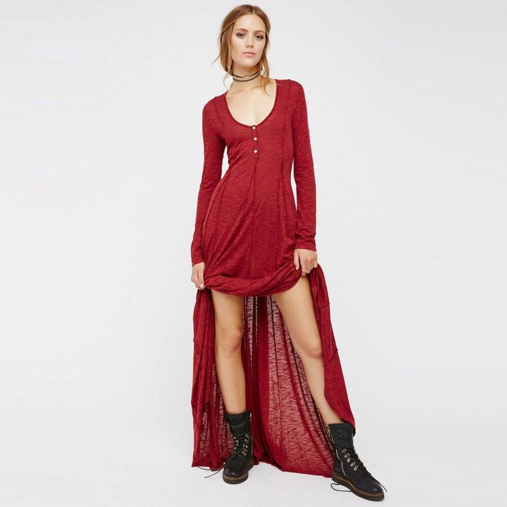 Robe bohème longue rouge - Rouge / S