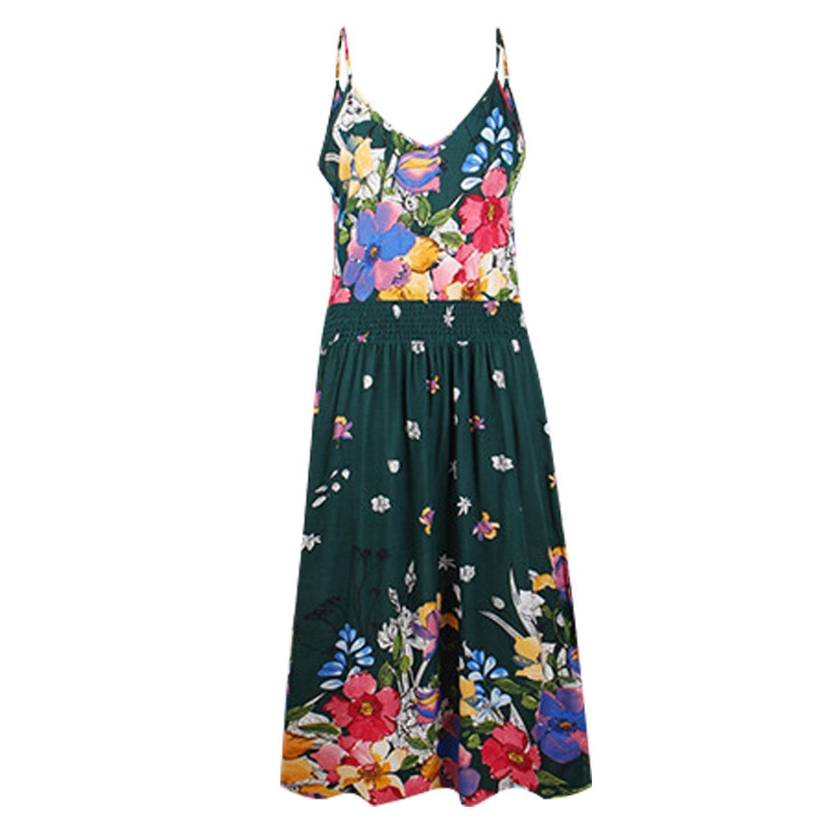 Robe bohème longue verte fleurie