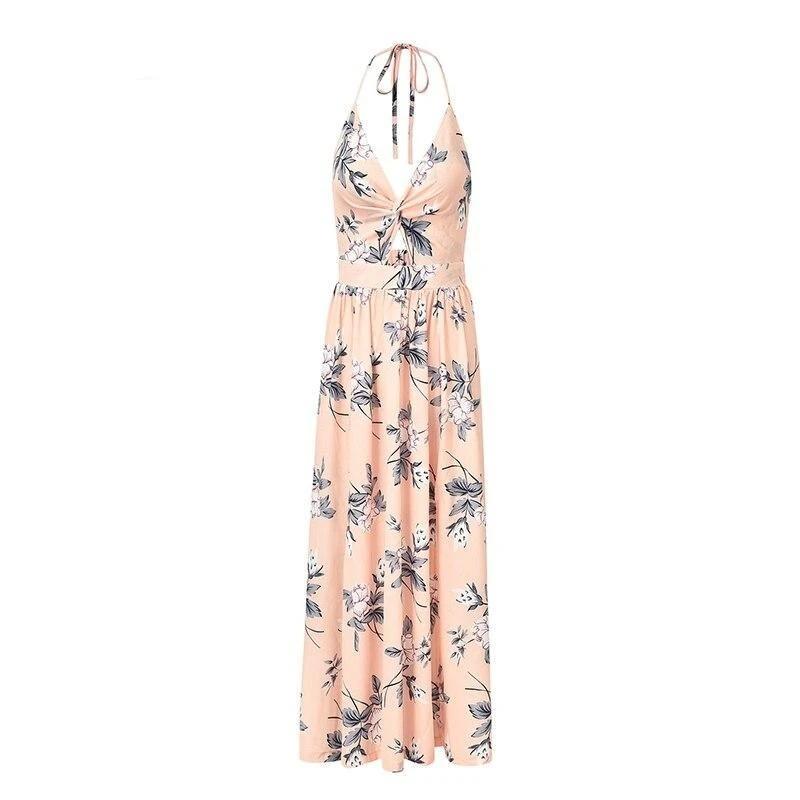 Robe Bohème Maxi Fleurie Dos Nu - Rose / S