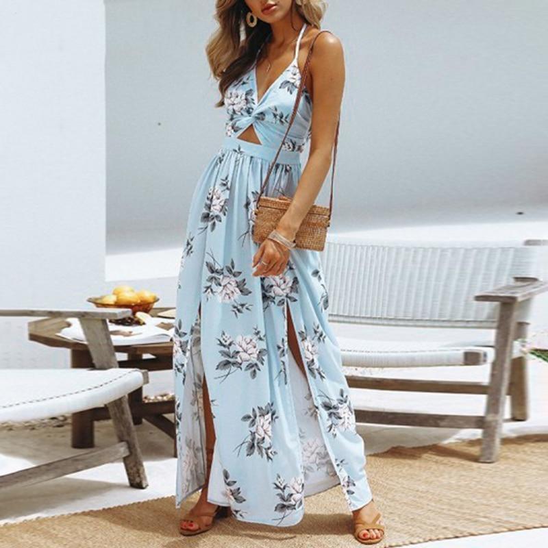 Robe Bohème Maxi Fleurie Dos Nu
