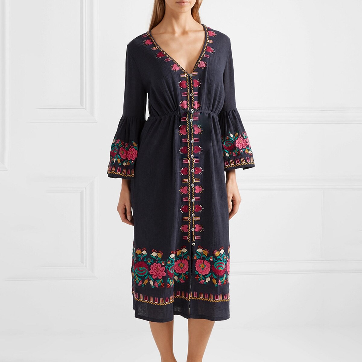 Robe boheme mi longue manche