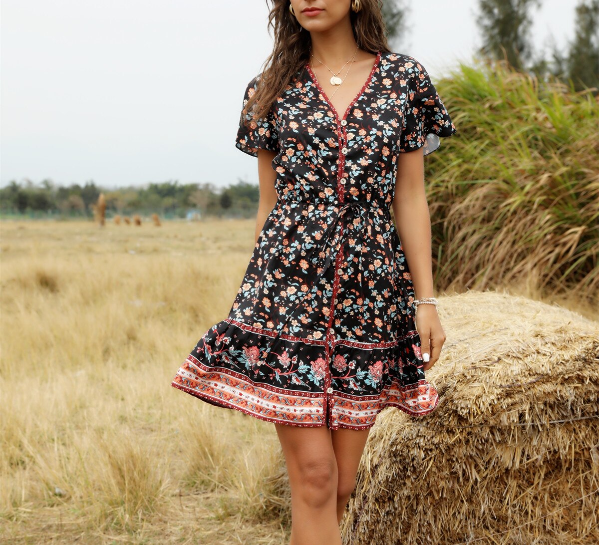 Robe bohème noir fleur