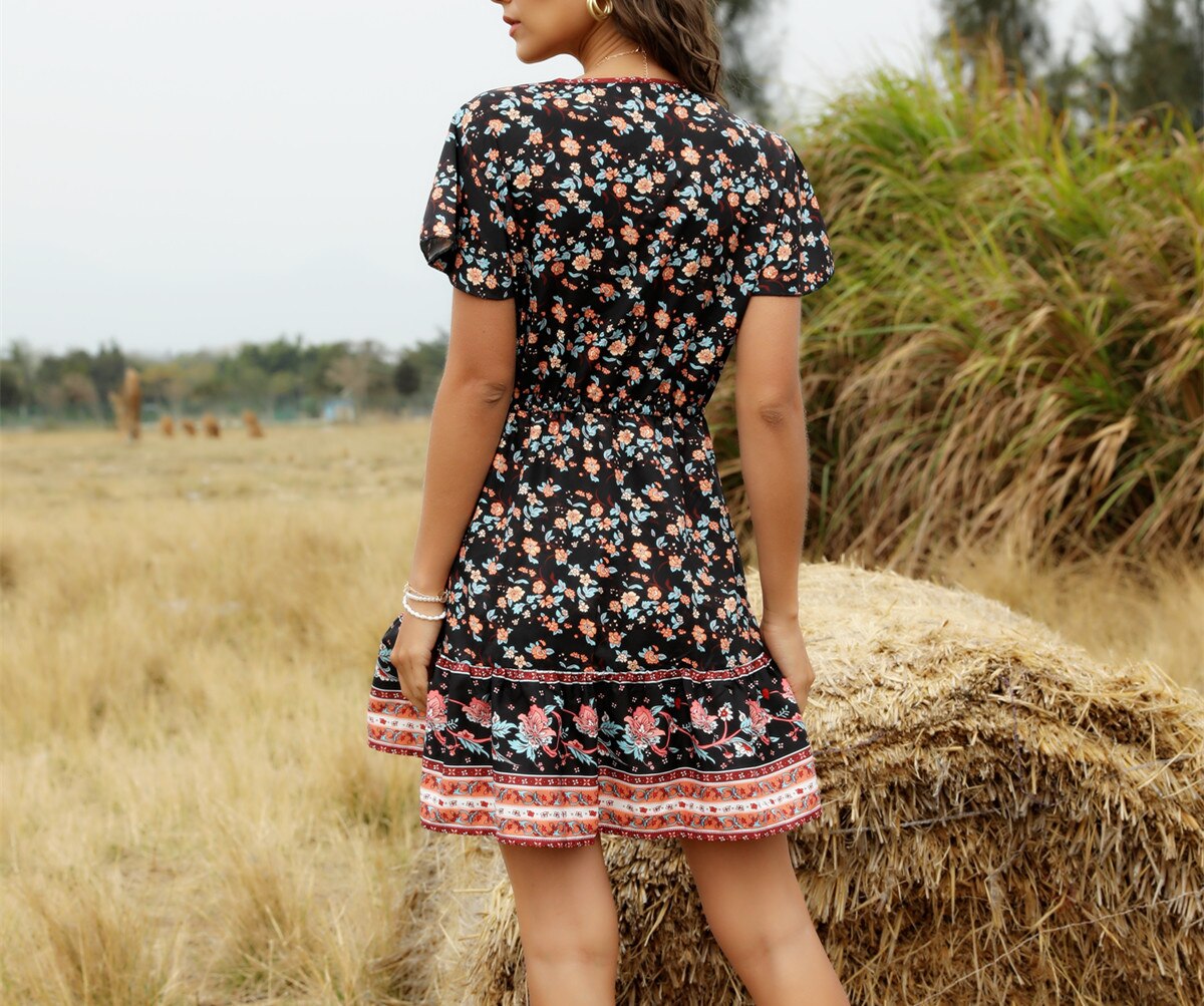 Robe bohème noir fleur
