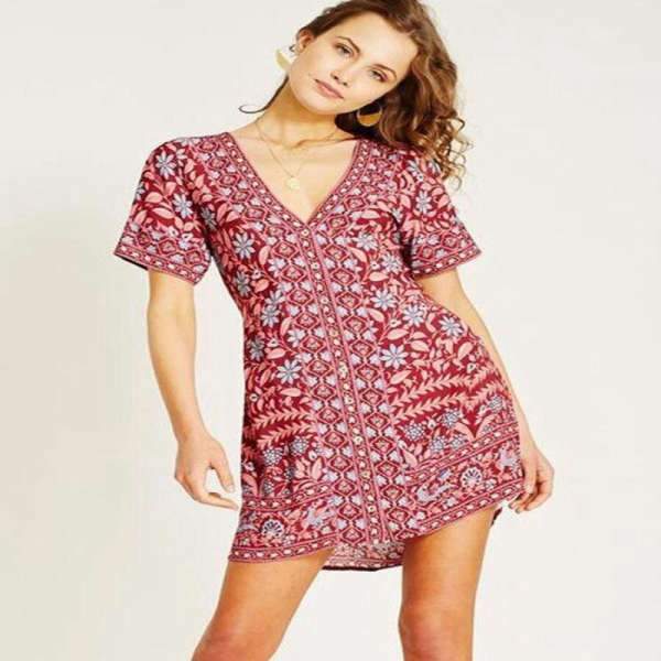 Robe Bohème Plage - Rouge / S