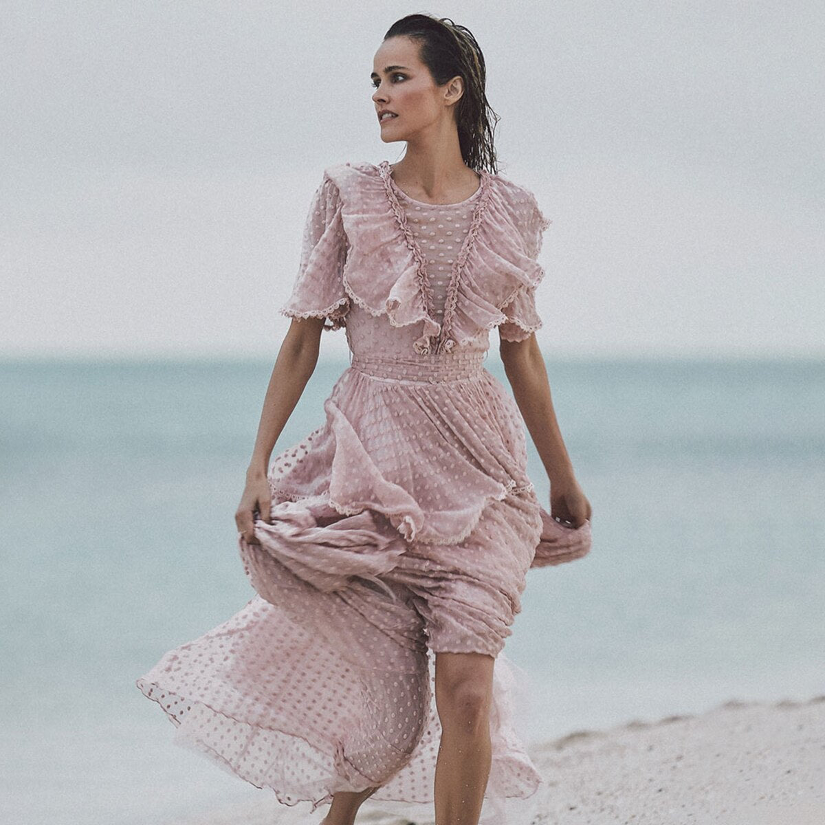 Robe bohème rose longue