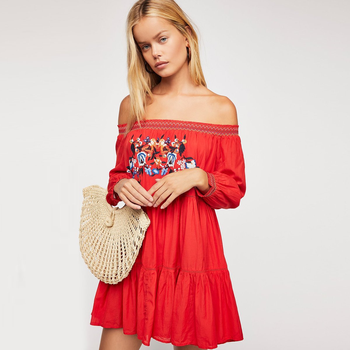 Robe bohème rouge courte