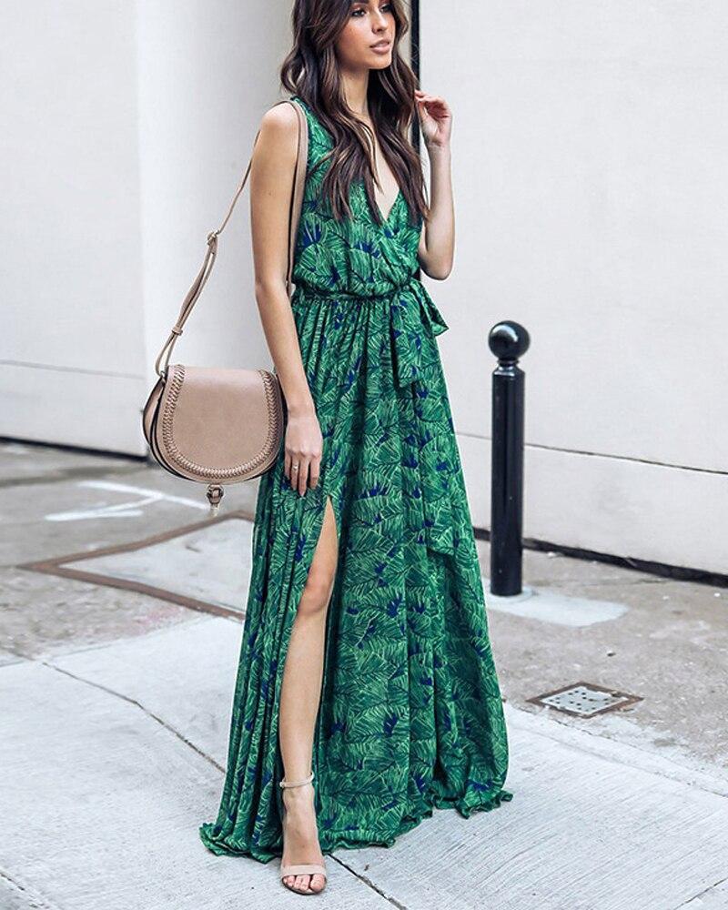 Robe Boheme Sans Manche - Vert / S