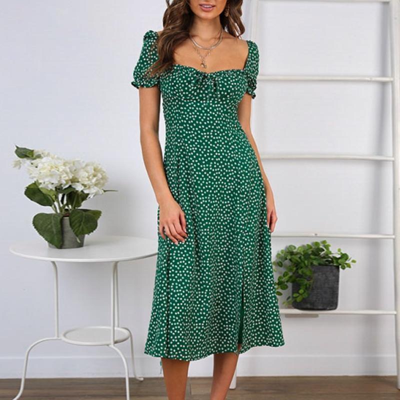 Robe Bohème Verte à Fleurs - S