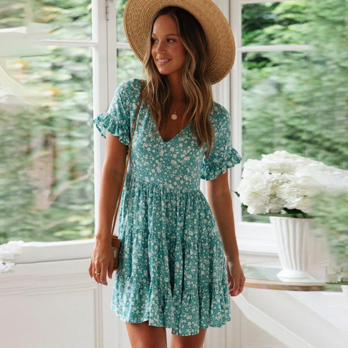 Robe boheme verte courte