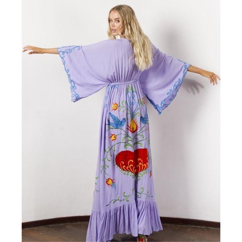Robe Bohème Violette Maxi Broderie