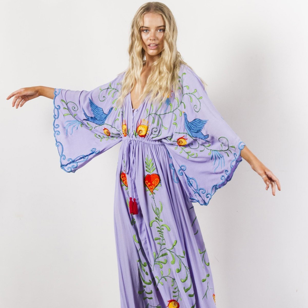Robe Bohème Violette Maxi Broderie