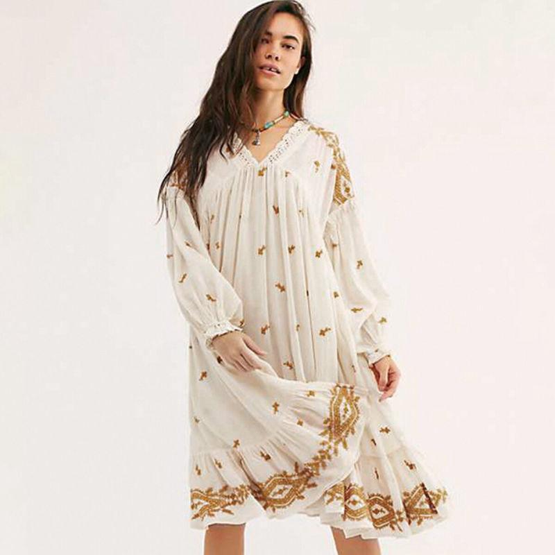 Robe Boho Chic Blanche - Beige / S