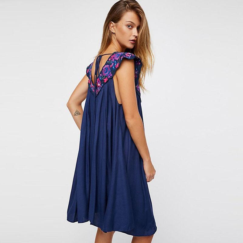 Robe Boho Fleurie - Bleu / S