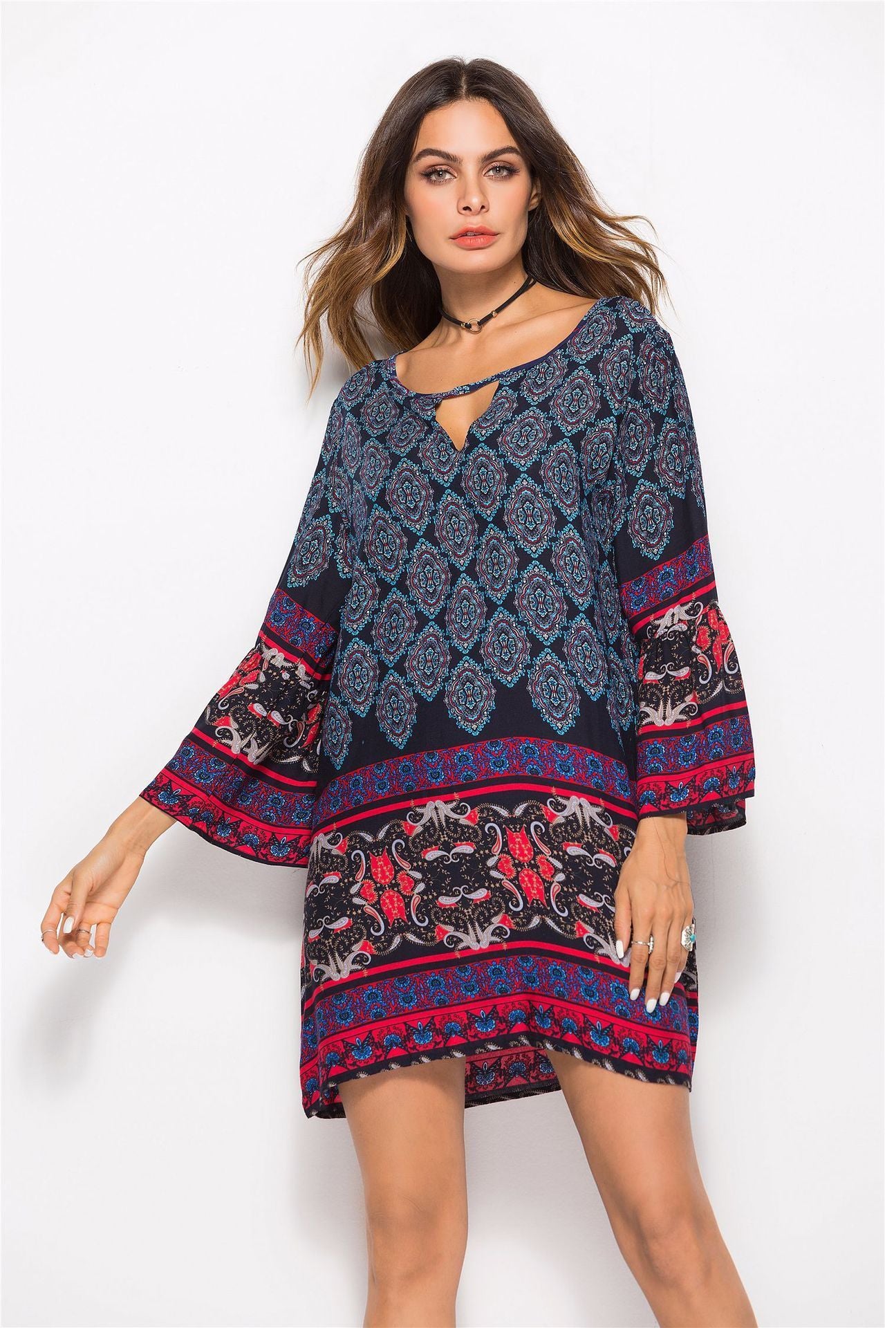 Robe Boho Hiver - Bleu / M