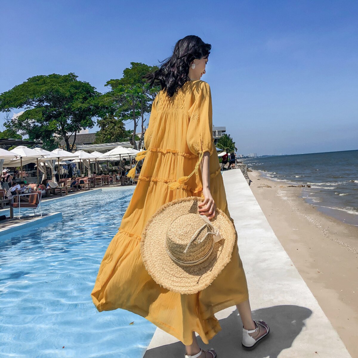 Robe boho longue jaune