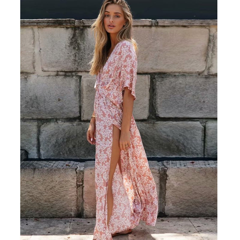 Robe boho longue rose